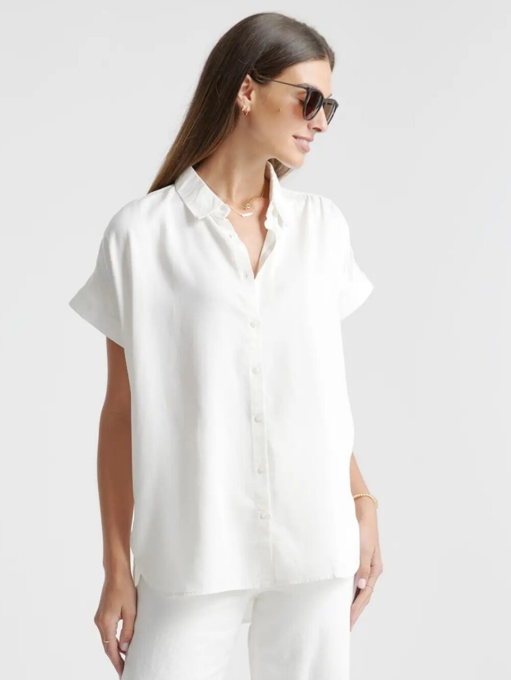 Quince Vintage Wash Tencel Camp Shirt, Large, White